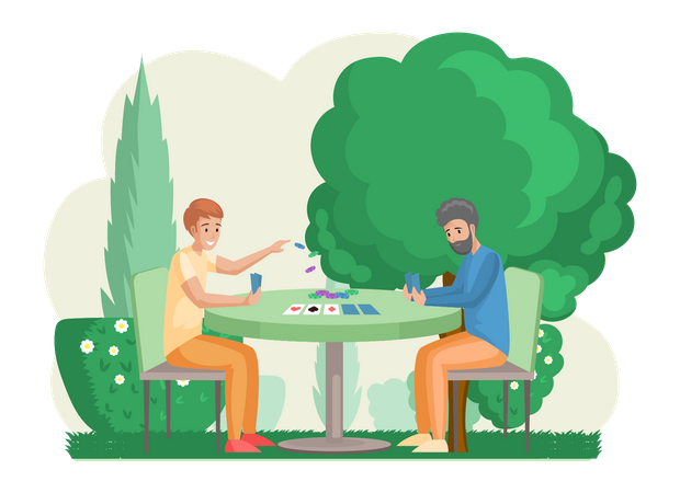 Friends playing strategy logical board card game  Illustration