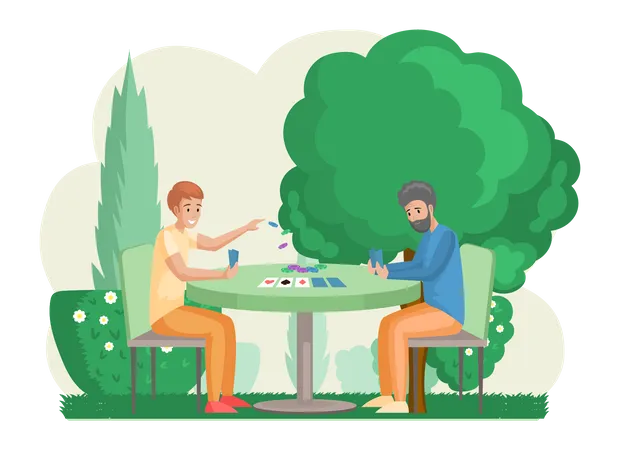 Friends playing strategy logical board card game  Illustration