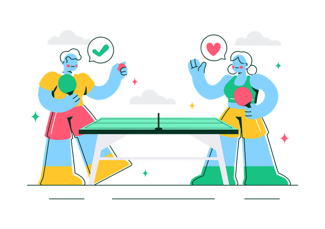 Friends playing table tennis  Illustration