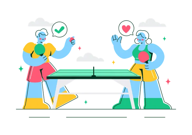 Friends playing table tennis  Illustration