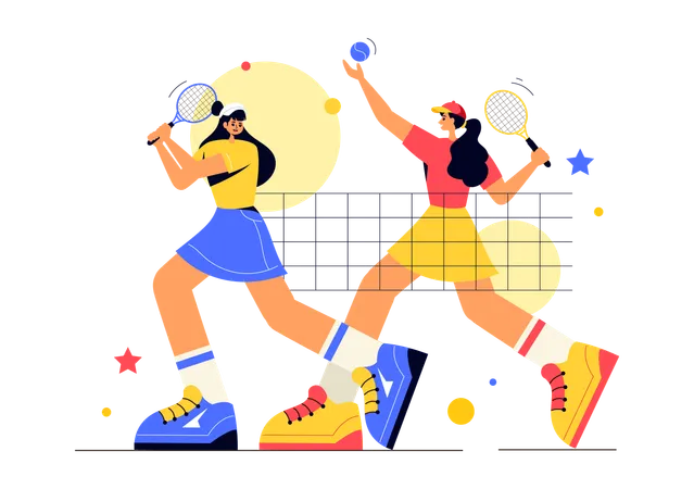 Friends playing Table Tennis on ground  Illustration