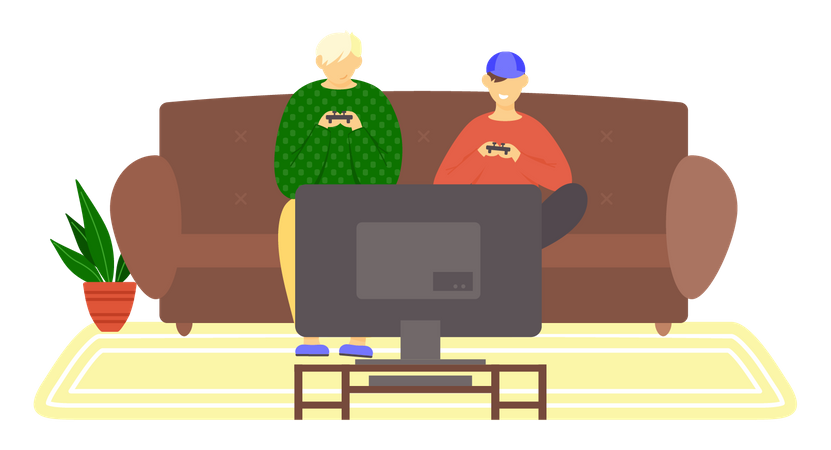 Friends playing video game Illustration