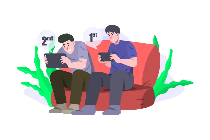 Friends playing video game  Illustration