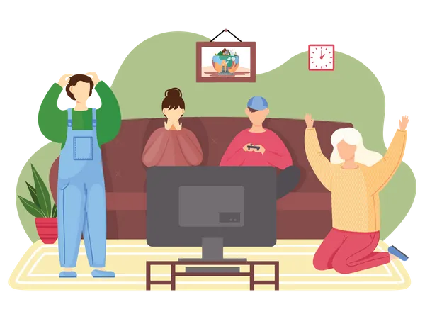 Friends playing video game together Illustration
