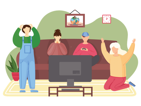 Friends playing video game together  Illustration