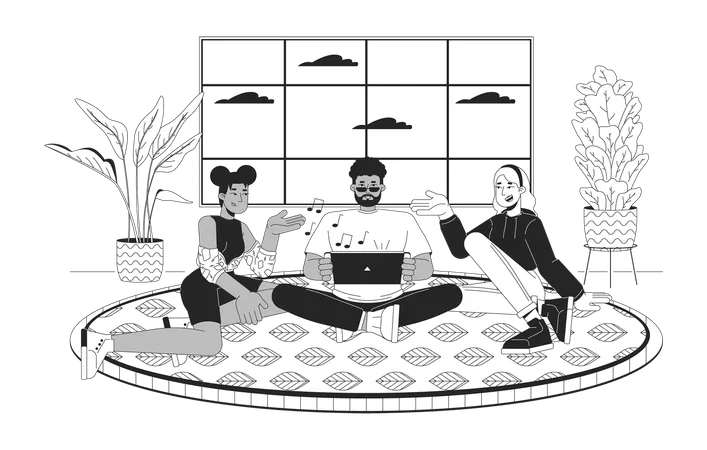 Handheld Gaming Console Friends Black And White Cartoon Flat Illustration Playing Videogame Together 2 D Lineart Characters Isolated Technology In Everyday Life Monochrome Scene Vector Outline Image Illustration
