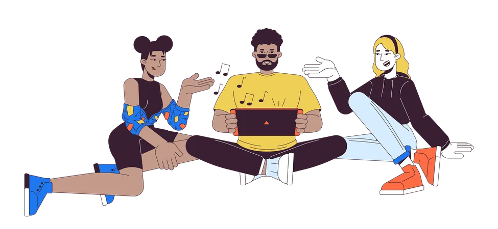 Friends Playing Videogame Together 2 D Linear Cartoon Characters Multicultural Young Adults Isolated Line Vector People White Background Black Guy With Game Console Color Flat Spot Illustration 일러스트레이션