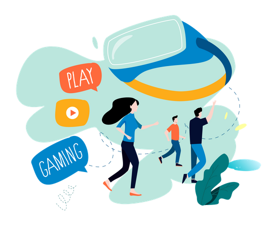 Friends playing virtual reality game  Illustration