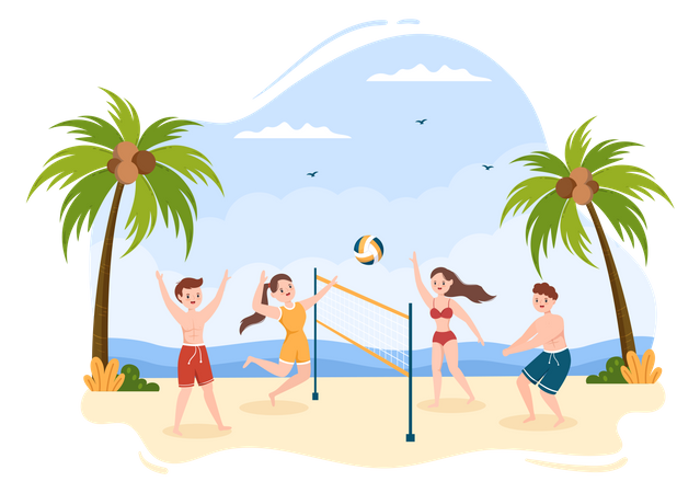 Friends playing volleyball at beach  Illustration