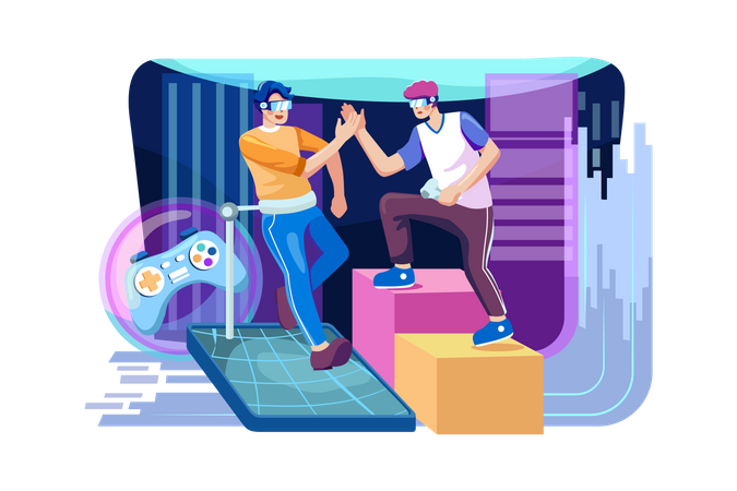 Friends playing VR game  Illustration