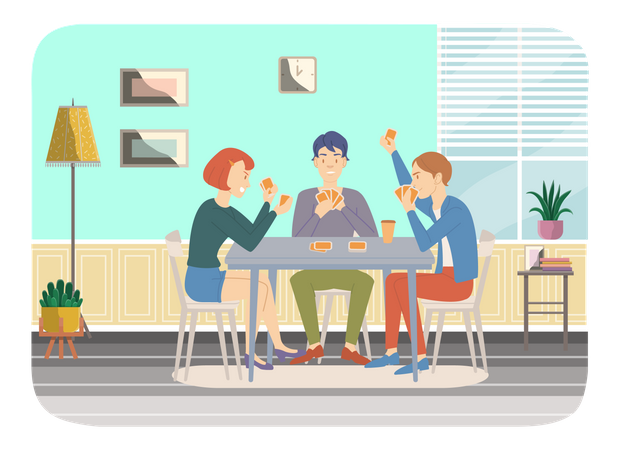 Friends playing with card at home  Illustration