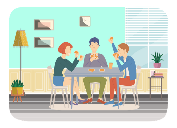 Friends playing with card at home  Illustration