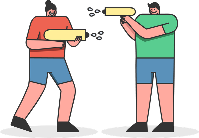 Friends playing with water gun  Illustration