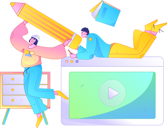 Friends prepares from online videos  Illustration