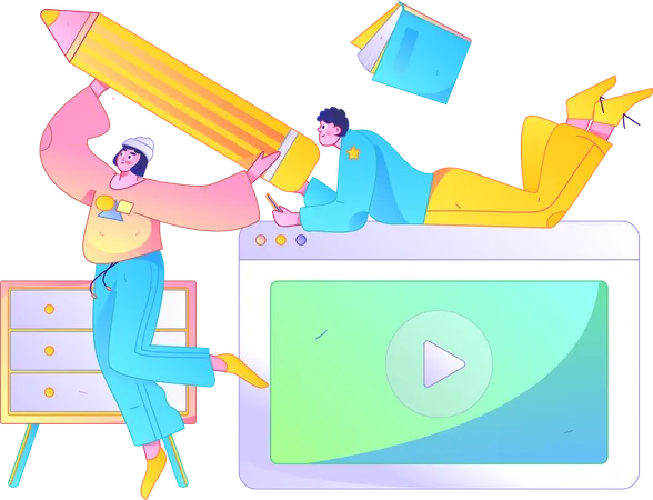 Friends prepares from online videos  Illustration