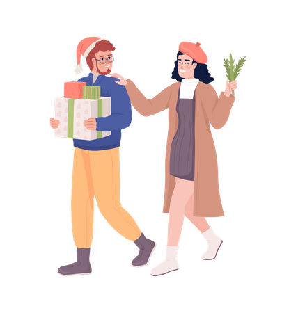 Friends preparing for christmas party Illustration