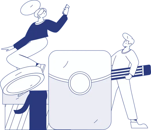Friends receiving discount coupon  Illustration