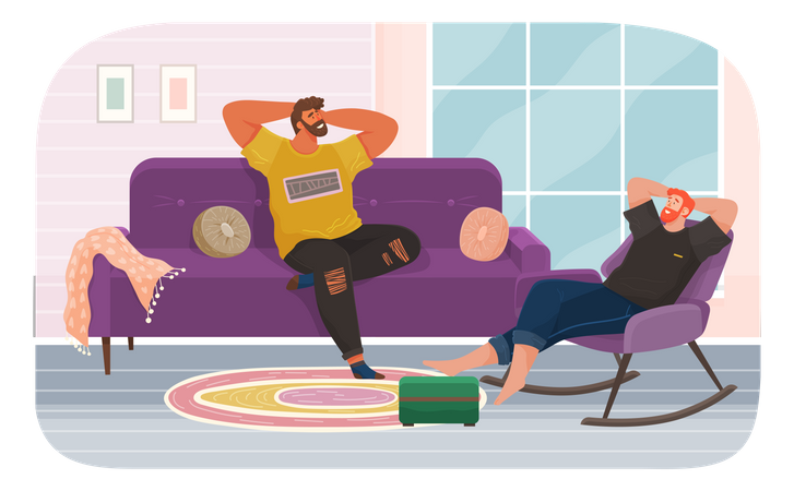 Friends relaxing at home and spending time Illustration