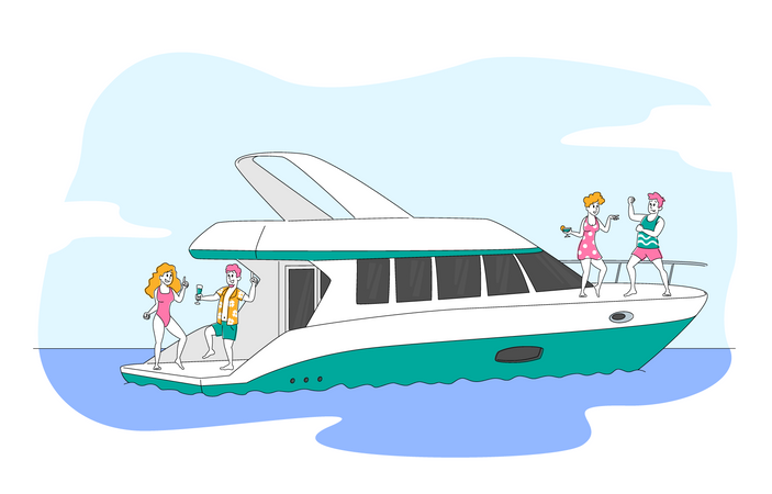 Friends Relaxing on Luxury Yacht Illustration