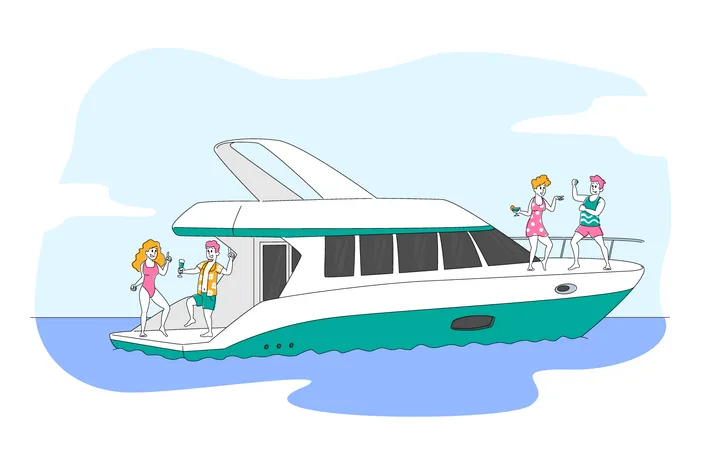 Friends Relaxing on Luxury Yacht  Illustration