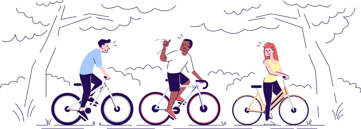 Friends riding bikes in park  Illustration