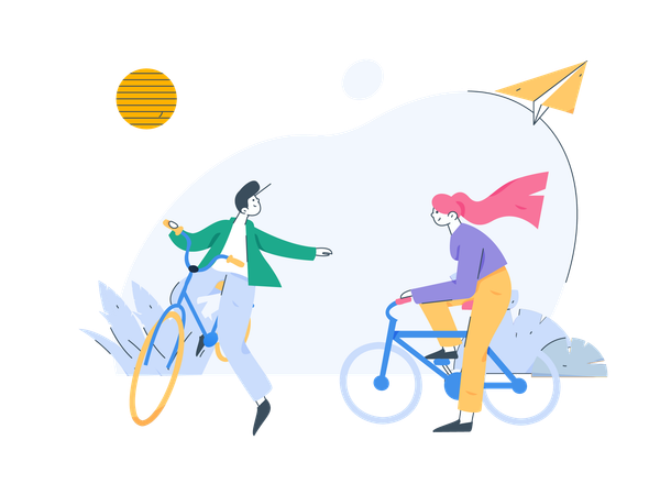 Friends riding cycle in park  Illustration