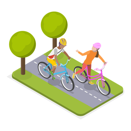 Friends riding cycle together  Illustration