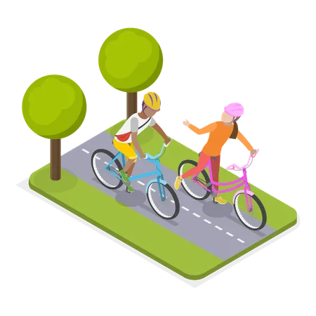 Friends riding cycle together  Illustration