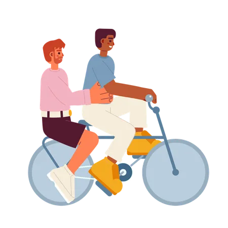 Friends Riding On Bike Semi Flat Color Vector Characters Bicycle For Two People Outdoor Activity Editable Full Body People On White Simple Cartoon Spot Illustration For Web Graphic Design Illustration