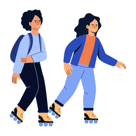 Friends riding on Rollerblading  Illustration