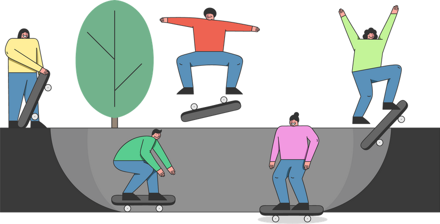 Friends riding skateboard  Illustration