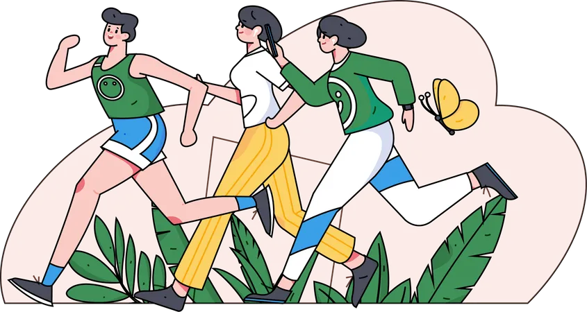 Friends running in park  Illustration