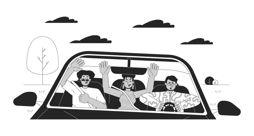 Friends scared by aggressive driving  Illustration