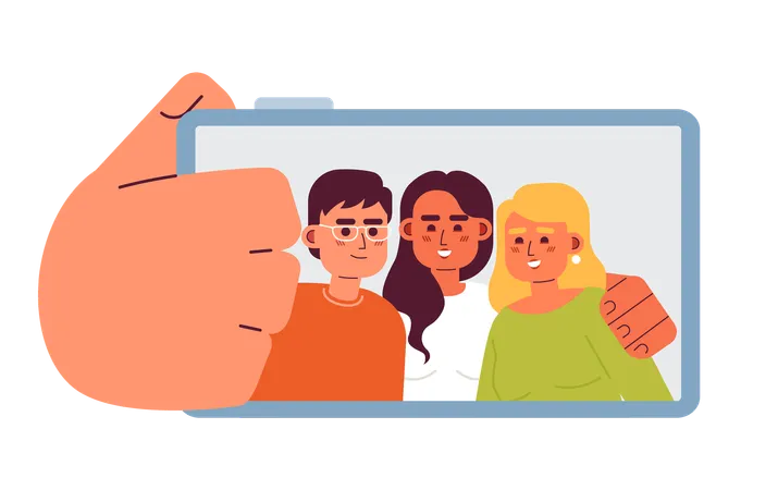 Friends Selfie Semi Flat Color Vector Characters Taking Picture On Smartphone Special Moment With Mates Editable Full Body People On White Simple Cartoon Spot Illustration For Web Graphic Design Illustration