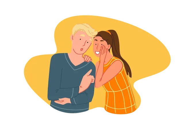 Rumors Spread Gossiping Concept Friends Sharing Latest News Young People Private Conversation Woman Whispering Man Secret Social Communication Word Of Mouth Marketing Simple Flat Vector Illustration