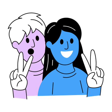 Friends showing Peace sign  Illustration