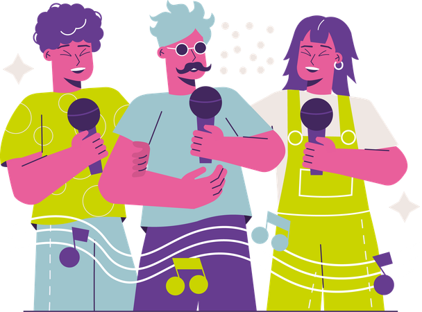 Friends sing karaoke  Illustration