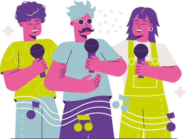 Friends sing karaoke  Illustration