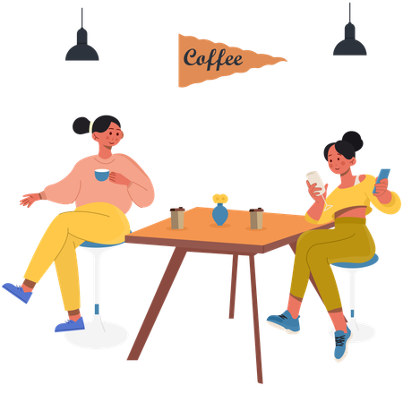 Friends sitting inside a cafe  Illustration