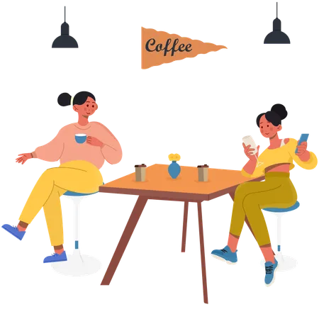 Friends sitting inside a cafe  Illustration