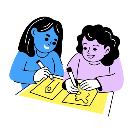 Friends sketching together  Illustration