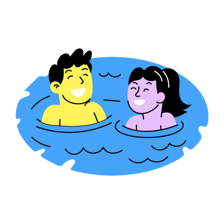 Friends swimming together in pool  Illustration