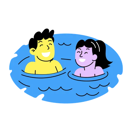 Friends swimming together in pool  Illustration