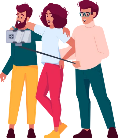 Friends Taking Selfie and Having Fun Together Illustration