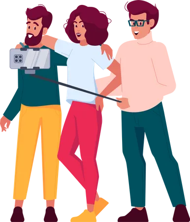 Friends Taking Selfie and Having Fun Together  Illustration