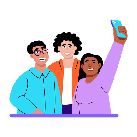 Friends taking selfie together  Illustration