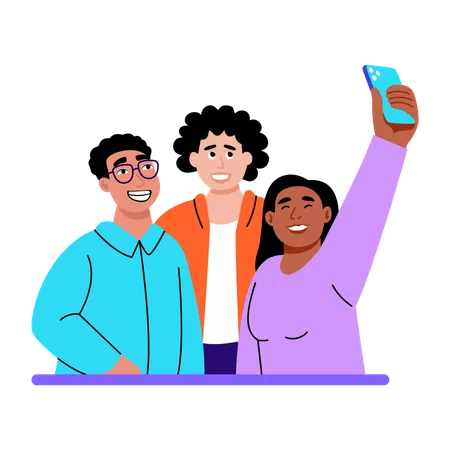 Friends taking selfie together  Illustration