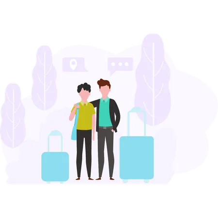 Two Boys Going For Travelling And Vacation Illustration
