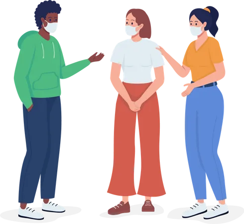 Friends talk in face masks  Illustration