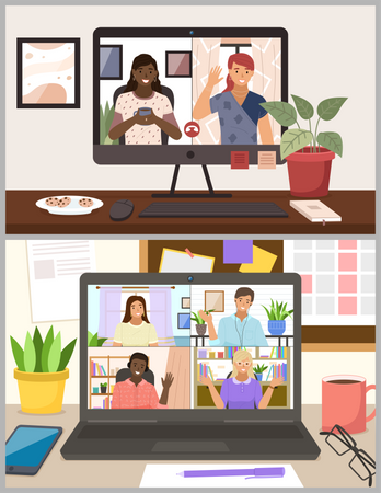Friends talking to each other via video call Illustration